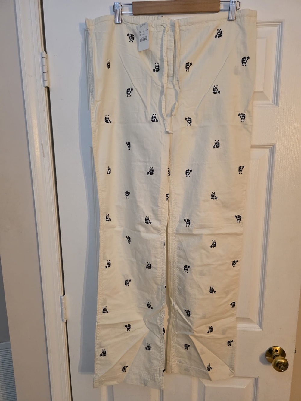 J. Crew Women’s Ivory with Panda Embroidered Print Lounge Pants. Tall L $29. NWT